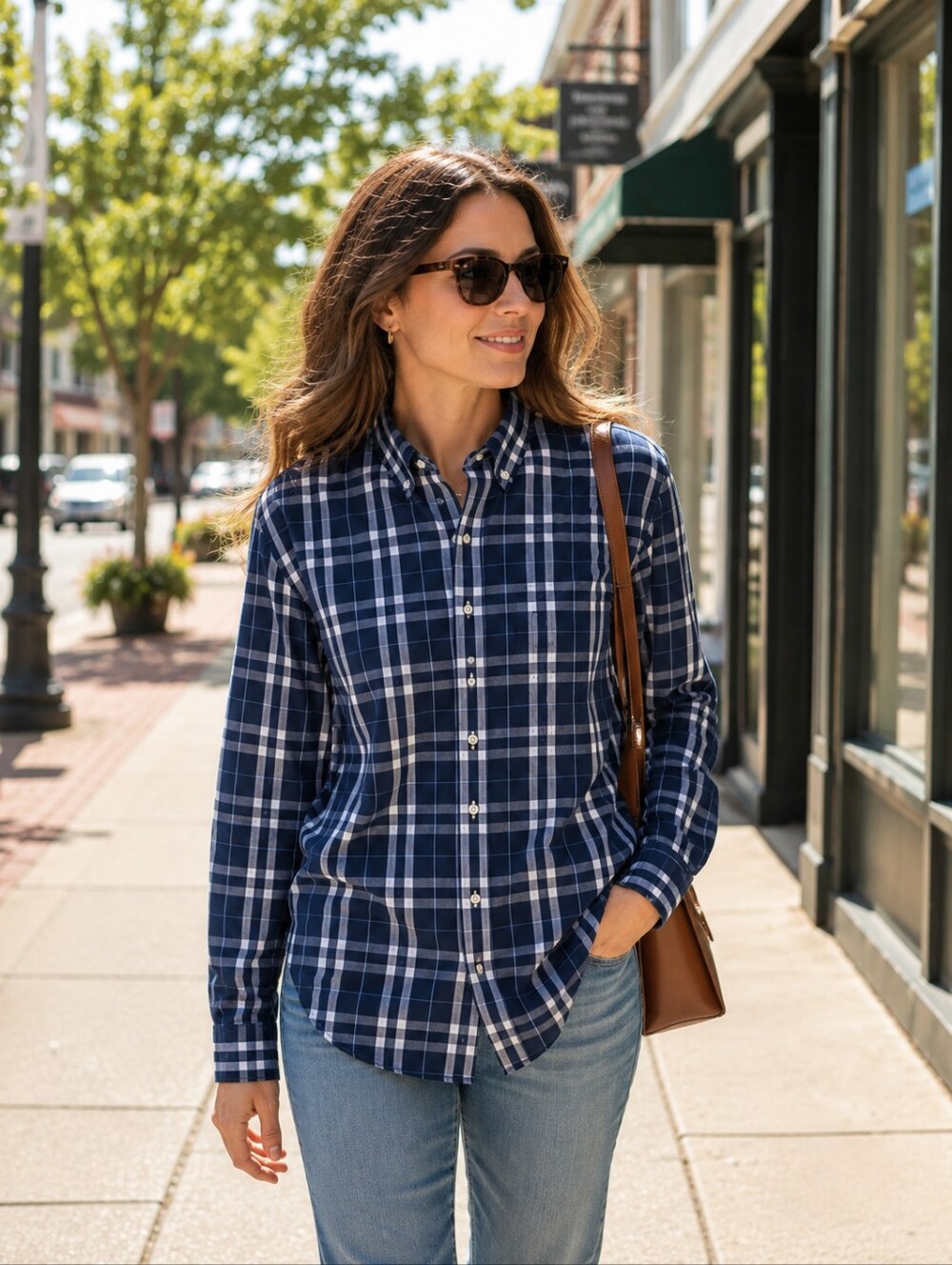 ∆Lucky Brand Handcrafted Cotton Slim Fit Blue & White Plaid Shirt -Size:2X Women